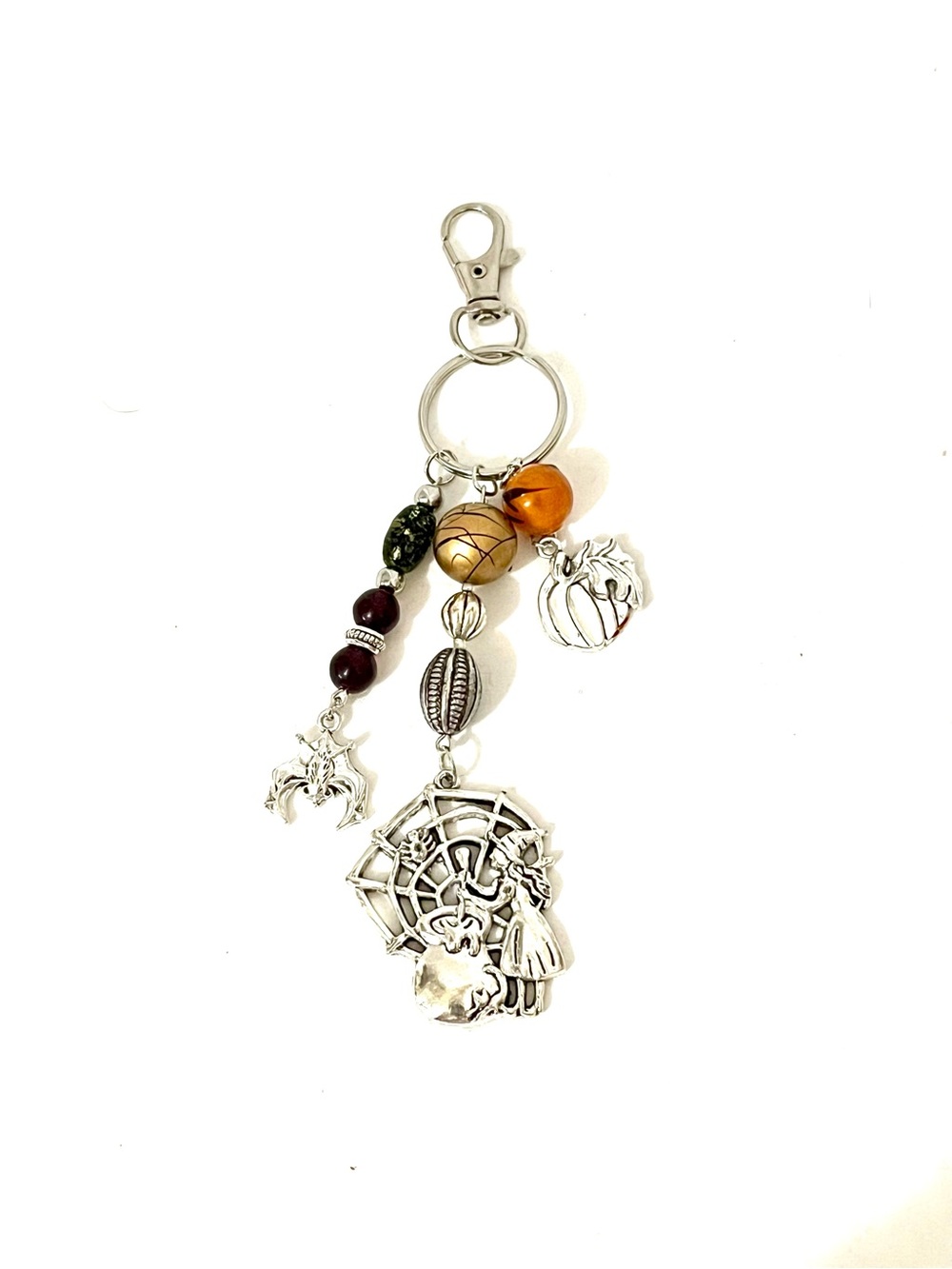 Halloween Keychain Beaded Witch Spider Web Charm Gothic Spooky Bag Purse Charm